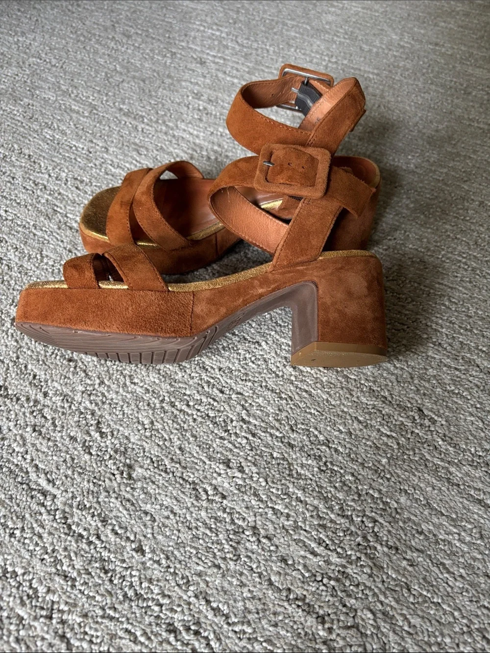 Platform Block Heel Sandals Flora in Rust Brown by Esska size 36 (US 6)